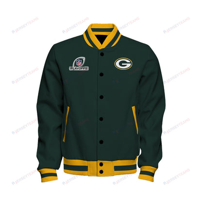 Green Bay Packers Go Pack Go 2023 Playoffs Ready Baseball Jacket - Green - All-Over-Printed Jacket