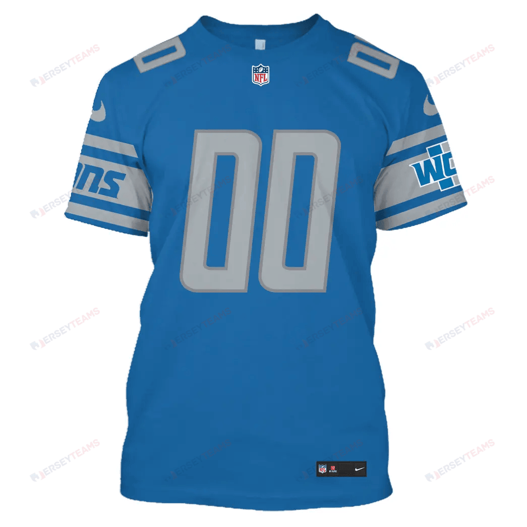 Detroit Lions Custom Name Number All Over Print T-shirt - Blue