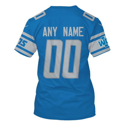 Detroit Lions Custom Name Number All Over Print T-shirt - Blue