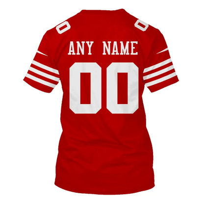San Francisco 49ers Custom Name Number All Over Print T-shirt - Scarlet