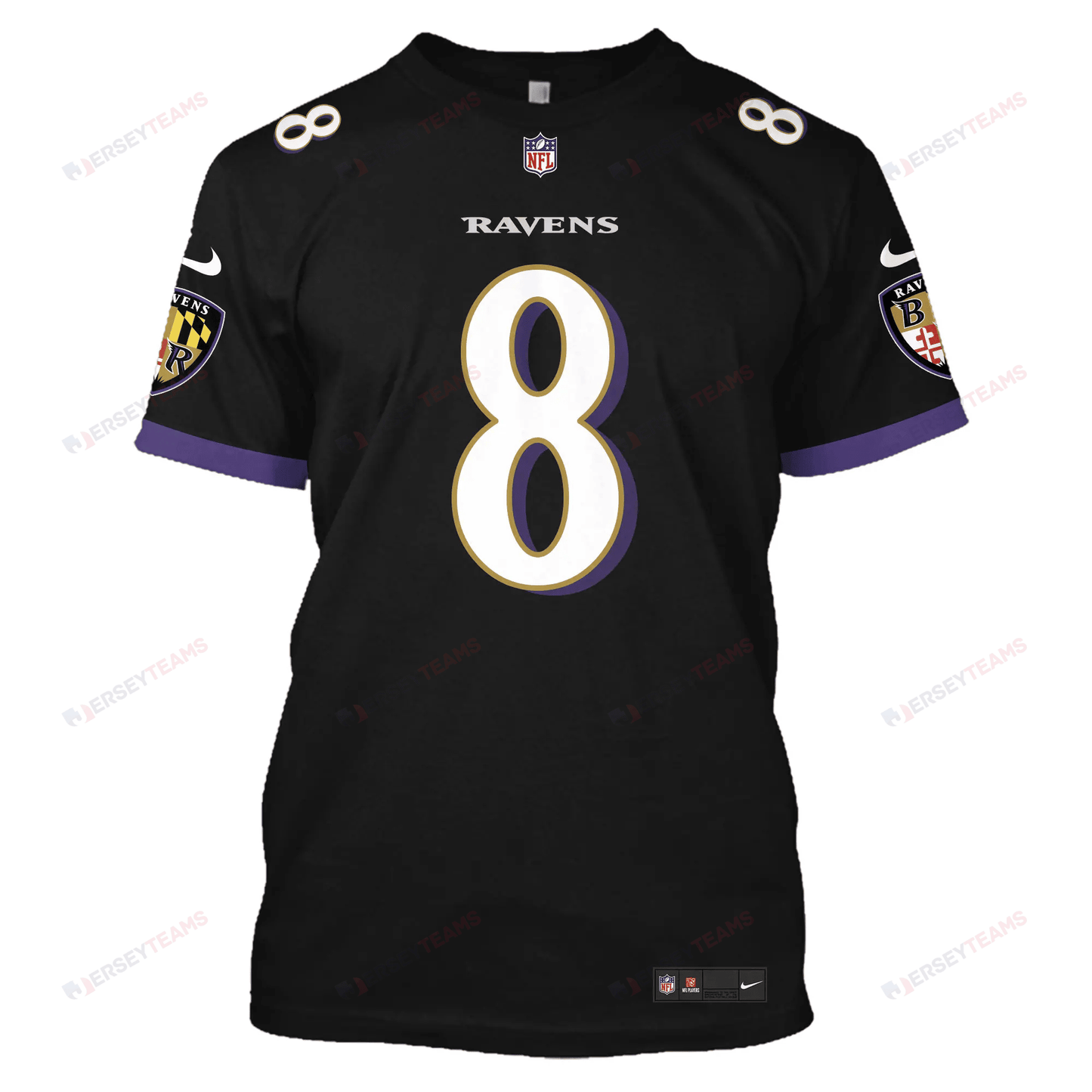 Lamar Jackson 8 Baltimore Ravens All Over Print T-shirt - Black