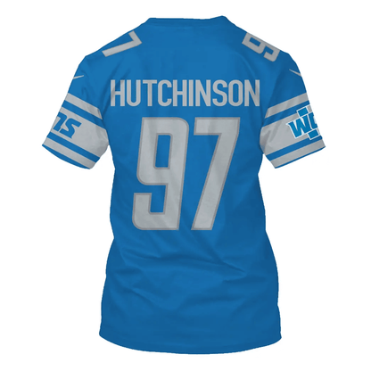 Aidan Hutchinson 97 Detroit Lions All Over Print T-shirt - Blue