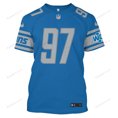 Aidan Hutchinson 97 Detroit Lions All Over Print T-shirt - Blue