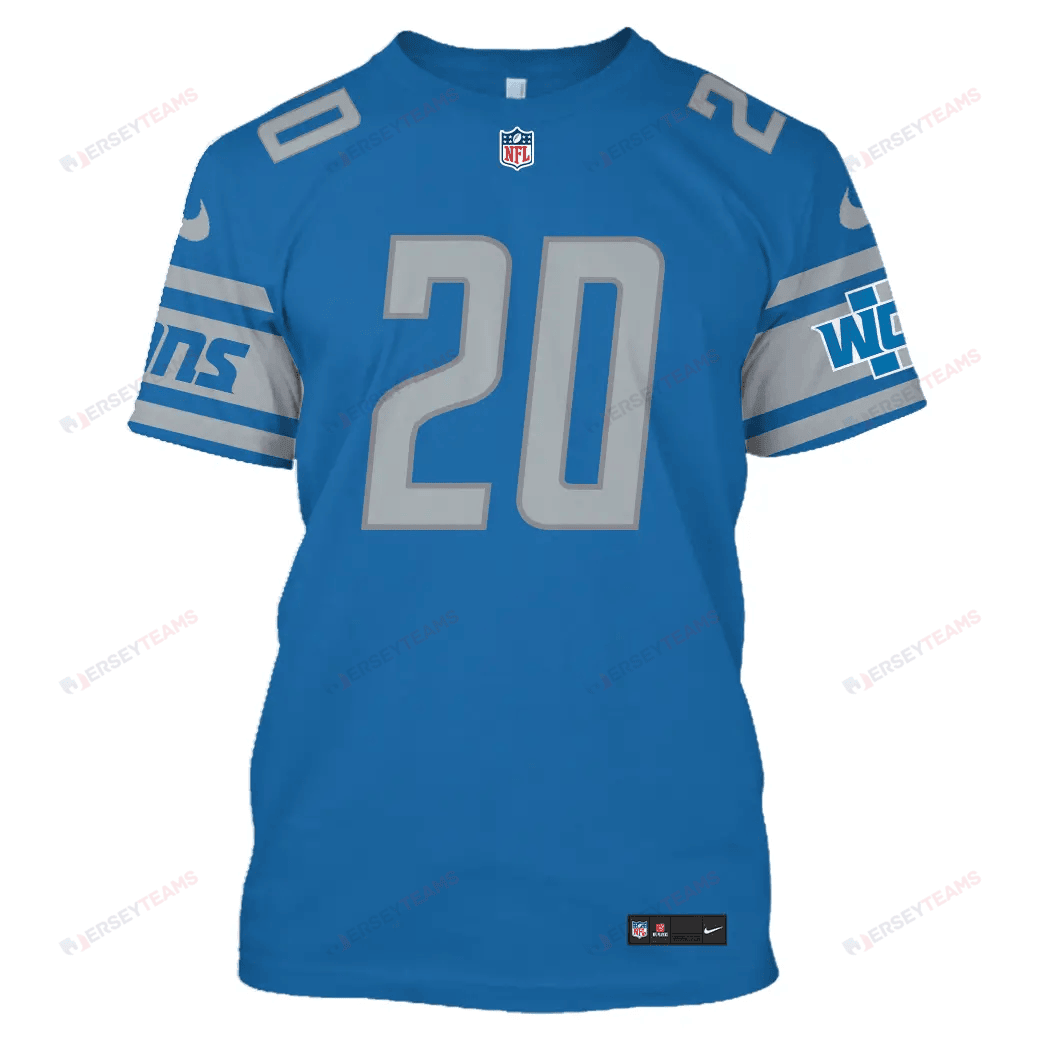 Barry Sanders 20 Detroit Lions All Over Print T-shirt - Blue