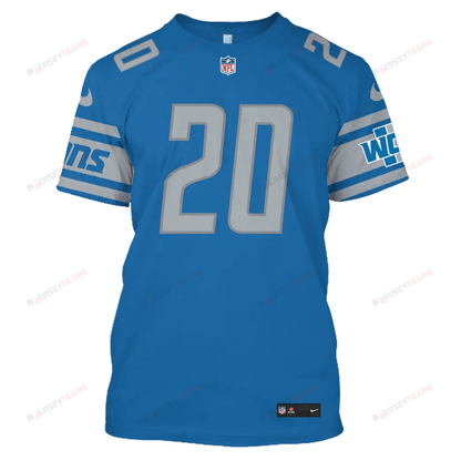 Barry Sanders 20 Detroit Lions All Over Print T-shirt - Blue