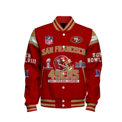 San Francisco 49ers 6th Super Bowl Champions Super Bowl LVIII Baseball Jacket - Red - All-Over-Printed Jacket