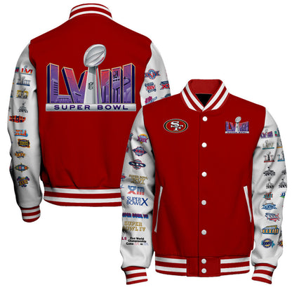 San Francisco 49ers Super Bowl LVIII Baseball Jacket - Red - All-Over-Printed Jacket