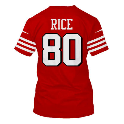 Jerry Rice 9 San Francisco 49ers All Over Print T-shirt - Scarlet