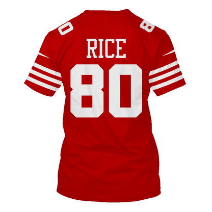 Jerry Rice 80 San Francisco 49ers Home All Over Print T-shirt - Scarlet