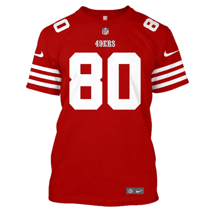 Jerry Rice 80 San Francisco 49ers Home All Over Print T-shirt - Scarlet