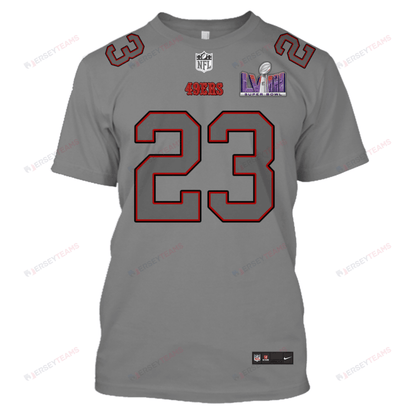 Christian McCaffrey 23 San Francisco 49ers Super Bowl LVIII All Over Print T-shirt - Gray