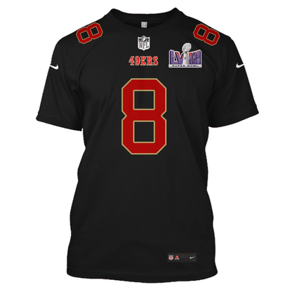 Steve Young 8 San Francisco 49ers Super Bowl LVIII All Over Print T-shirt - Black