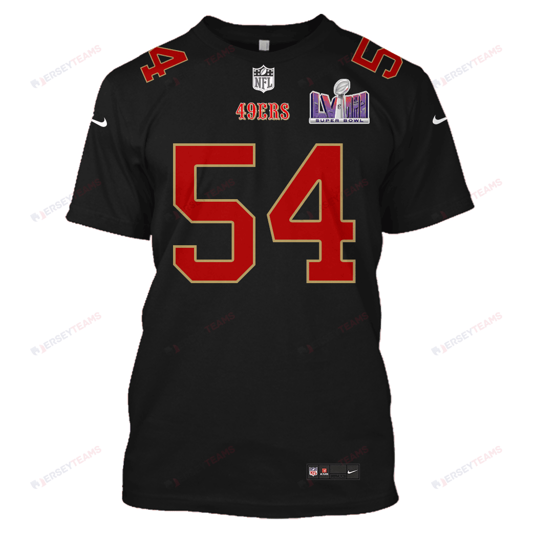 Fred Warner 54 San Francisco 49ers Super Bowl LVIII All Over Print T-shirt - Black