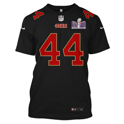 Kyle Juszczyk 44 San Francisco 49ers Super Bowl LVIII All Over Print T-shirt - Black