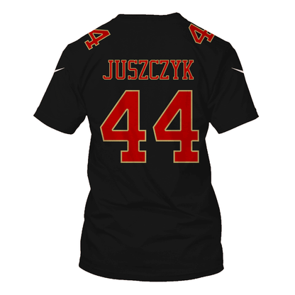 Kyle Juszczyk 44 San Francisco 49ers Super Bowl LVIII All Over Print T-shirt - Black