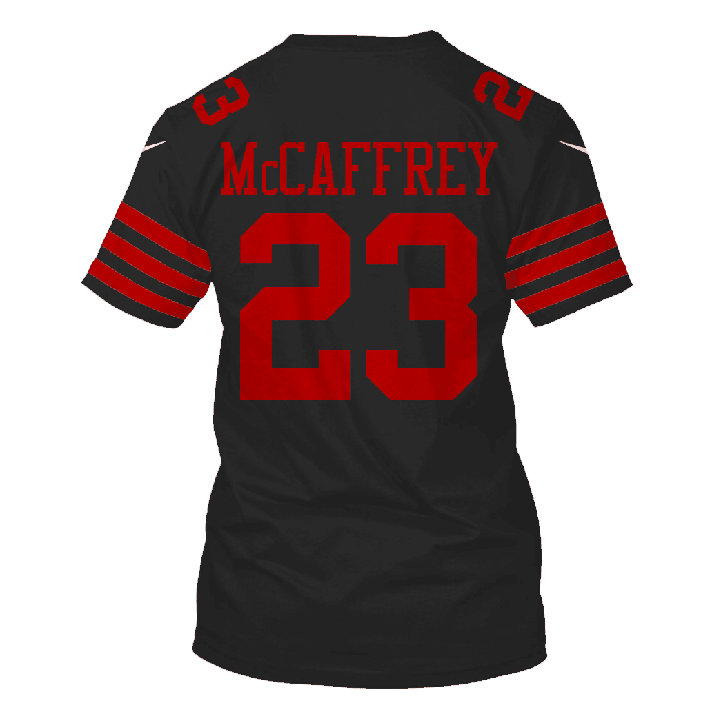 Christian McCaffrey 23 San Francisco 49ers Super Bowl LVIII All Over Print T-shirt - Black