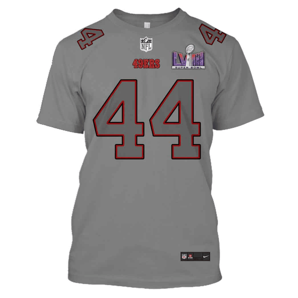 Kyle Juszczyk 44 San Francisco 49ers Super Bowl LVIII All Over Print T-shirt - Gray