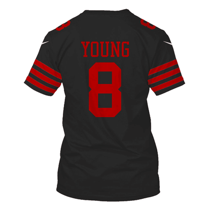 Steve Young 8 San Francisco 49ers Super Bowl LVIII All Over Print T-shirt - Black