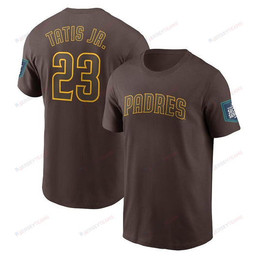 Fernando Tatis Jr. San Diego Padres 2024 MLB World Tour Seoul Series Name & Number T-Shirt - Brown