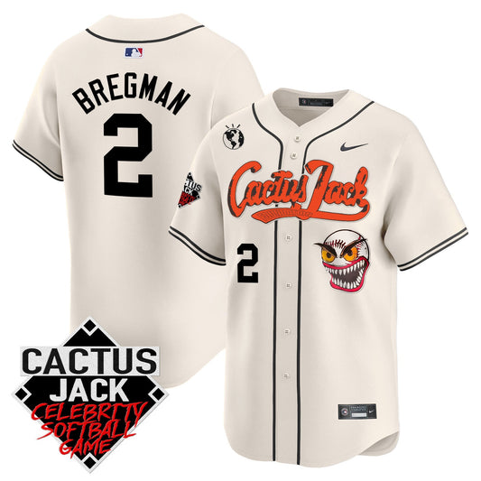 Alex Bregman 2 Houston Astros Cactus Jack Celebrity Softball Game Patch Men Jersey - Cream
