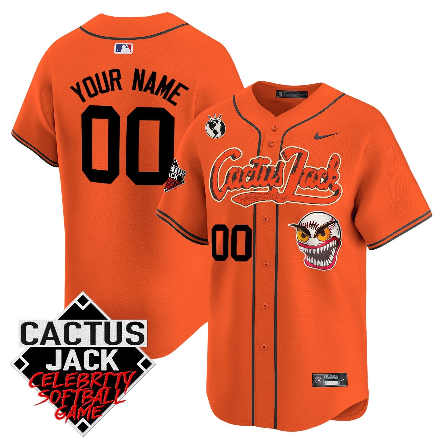 Houston Astros Cactus Jack Celebrity Softball Game Patch Custom Men Jersey - Orange