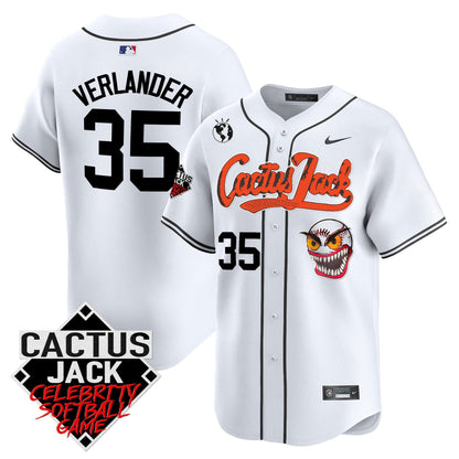 Justin Verlander 35 Houston Astros Cactus Jack Celebrity Softball Game Patch Men Jersey - White