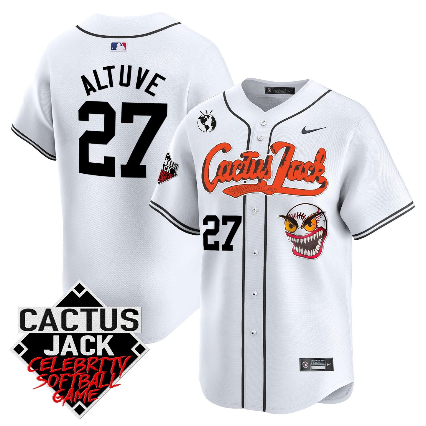 José Altuve 27 Houston Astros Cactus Jack Celebrity Softball Game Patch Men Jersey - White