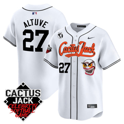 José Altuve 27 Houston Astros Cactus Jack Celebrity Softball Game Patch Men Jersey - White
