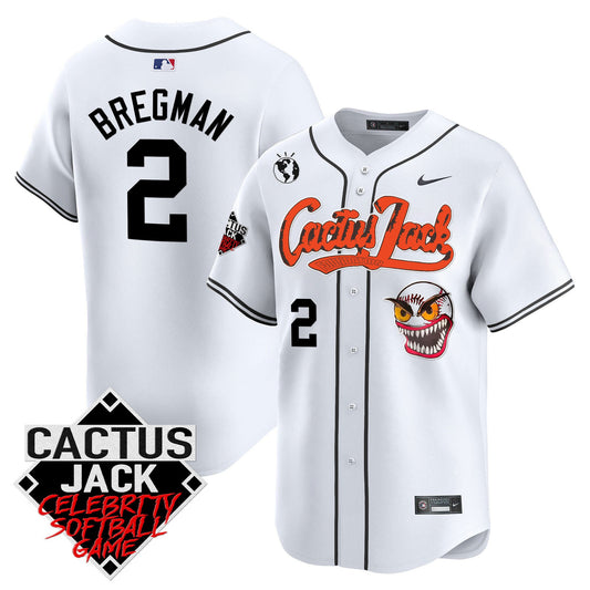 Alex Bregman 2 Houston Astros Cactus Jack Celebrity Softball Game Patch Men Jersey - White