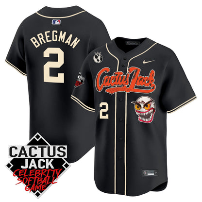 Alex Bregman 2 Houston Astros Cactus Jack Celebrity Softball Game Patch Men Jersey - Black