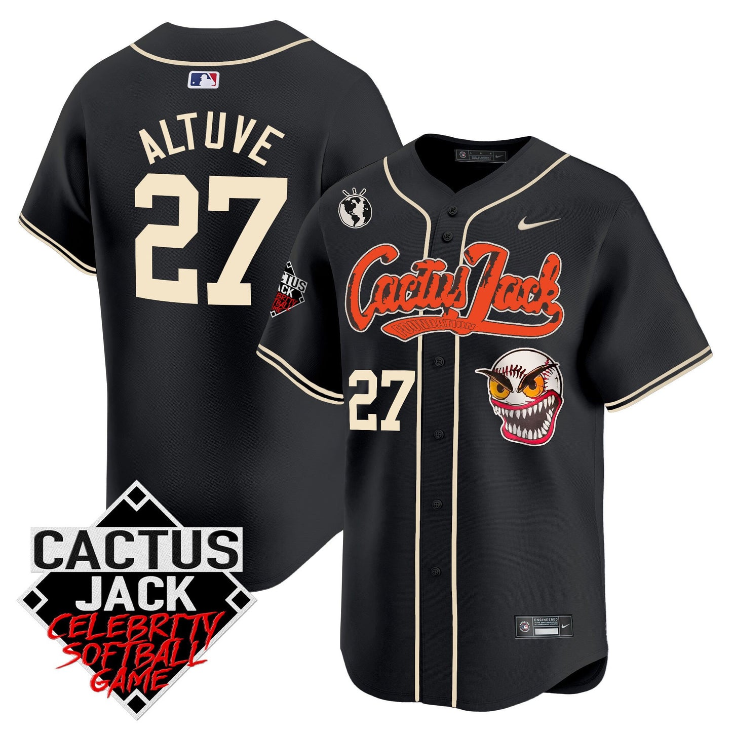 José Altuve 27 Houston Astros Cactus Jack Celebrity Softball Game Patch Men Jersey - Black