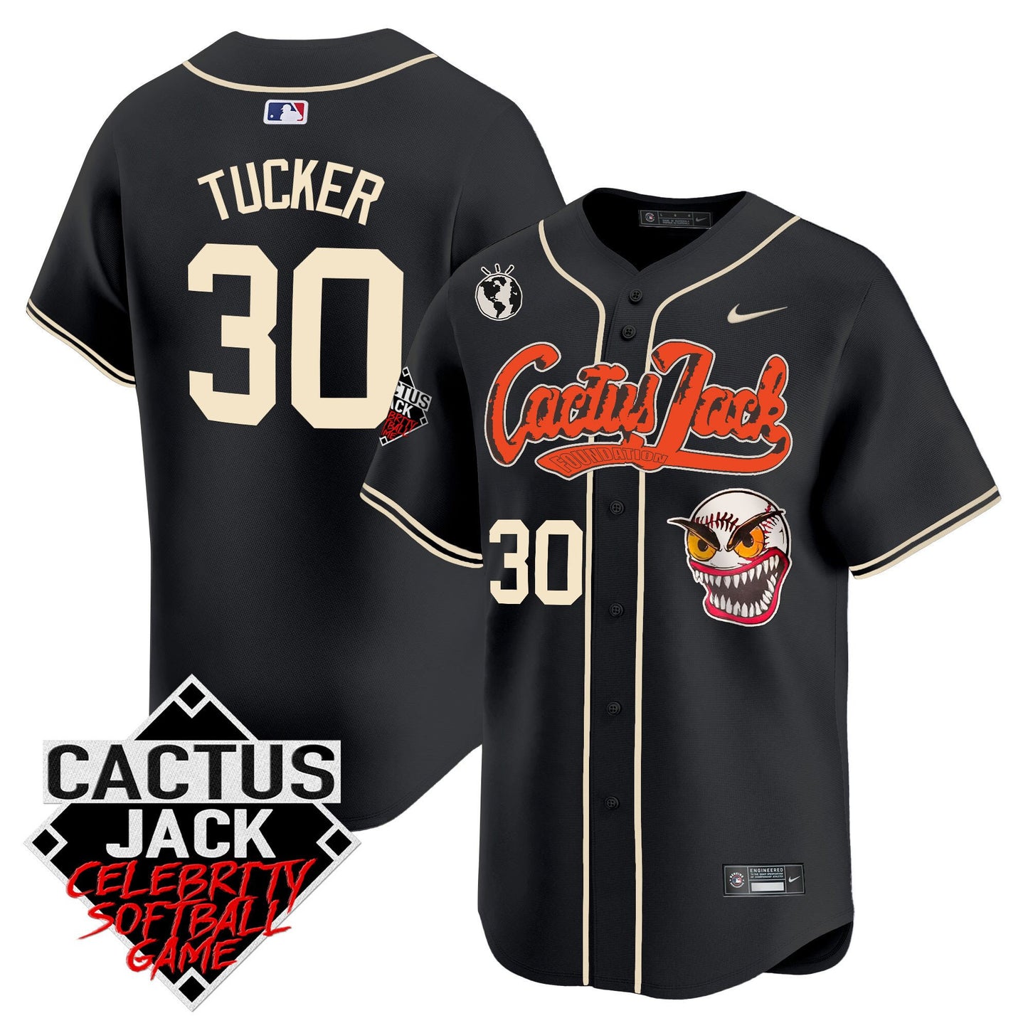 Kyle Tucker 30 Houston Astros Cactus Jack Celebrity Softball Game Patch Men Jersey - Black