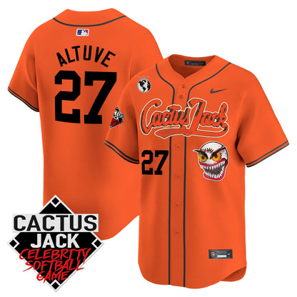 José Altuve 27 Houston Astros Cactus Jack Celebrity Softball Game Patch Men Jersey - Orange