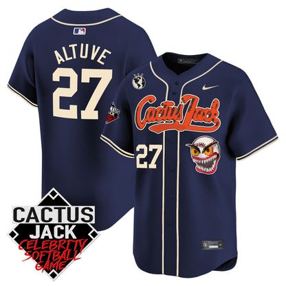 José Altuve 27 Houston Astros Cactus Jack Celebrity Softball Game Patch Men Jersey - Navy