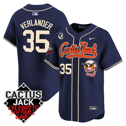 Justin Verlander 35 Houston Astros Cactus Jack Celebrity Softball Game Patch Men Jersey - Navy