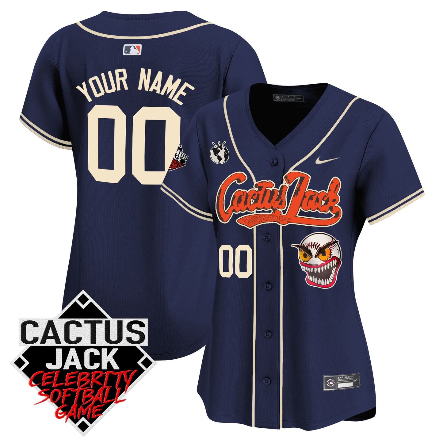 Houston Astros Cactus Jack Celebrity Softball Game Patch Custom Women Jersey - Navy
