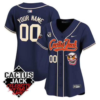 Houston Astros Cactus Jack Celebrity Softball Game Patch Custom Women Jersey - Navy