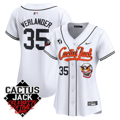 Justin Verlander 35 Houston Astros Cactus Jack Celebrity Softball Game Patch Women Jersey - White