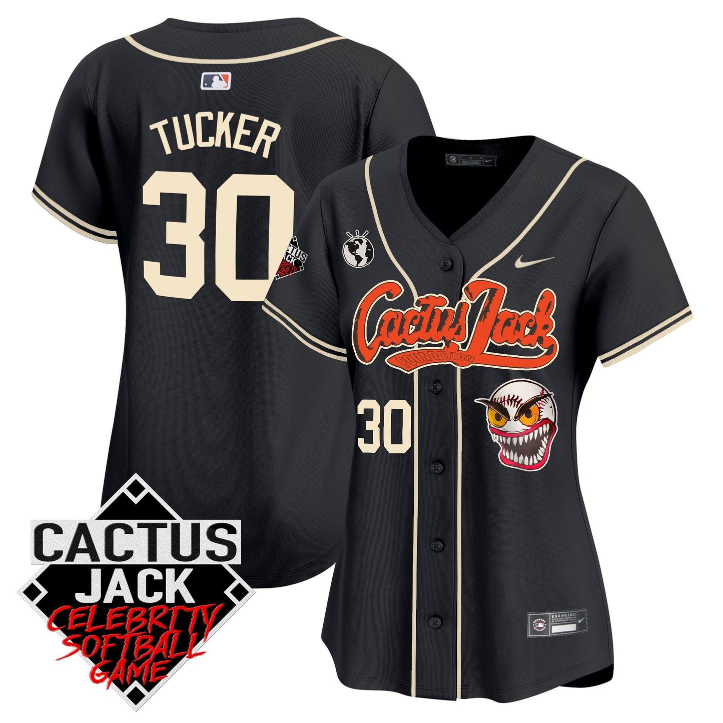 Kyle Tucker 30 Houston Astros Cactus Jack Celebrity Softball Game Patch Women Jersey - Black