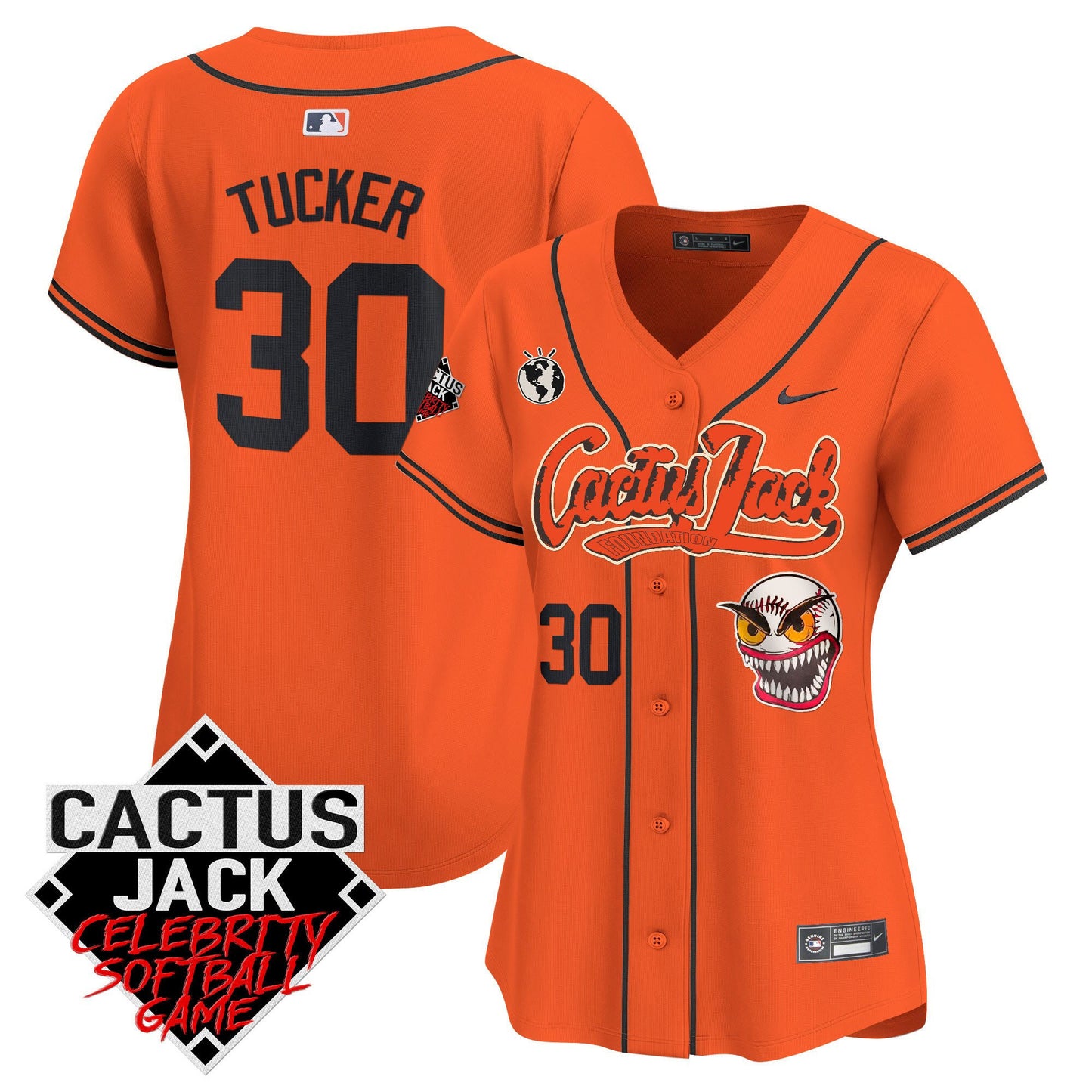 Kyle Tucker 30 Houston Astros Cactus Jack Celebrity Softball Game Patch Women Jersey - Orange