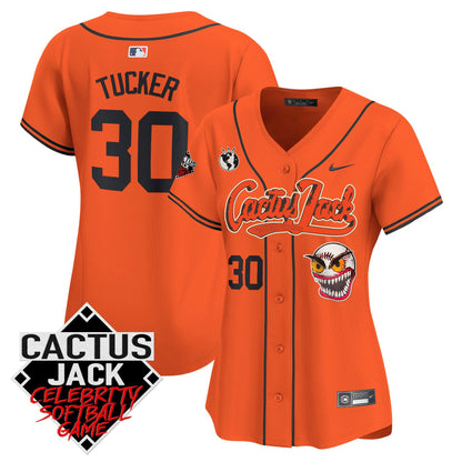 Kyle Tucker 30 Houston Astros Cactus Jack Celebrity Softball Game Patch Women Jersey - Orange