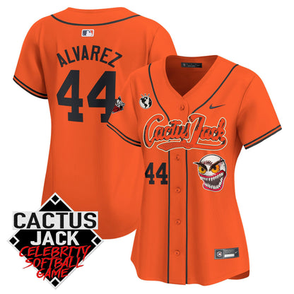 Yordan Álvarez 44 Houston Astros Cactus Jack Celebrity Softball Game Patch Women Jersey - Orange