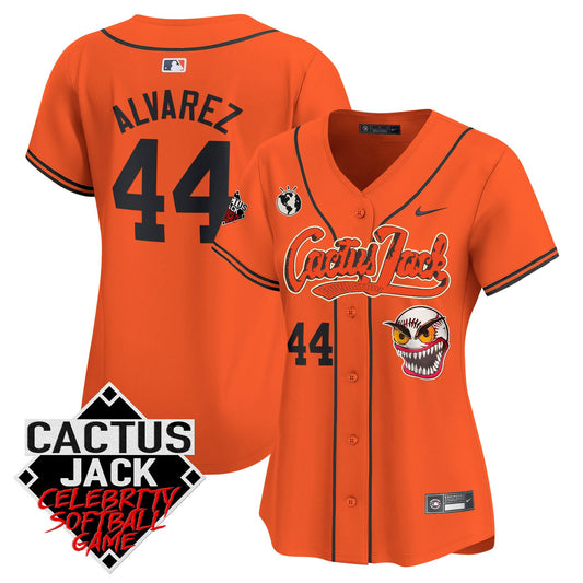 Yordan Álvarez 44 Houston Astros Cactus Jack Celebrity Softball Game Patch Women Jersey - Orange