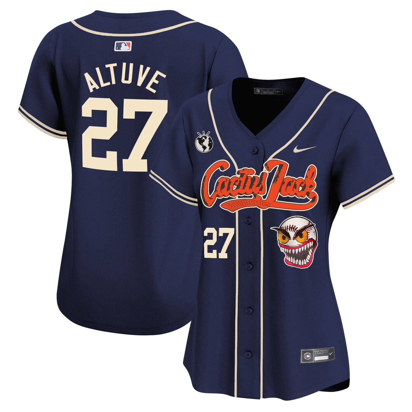 José Altuve 27 Houston Astros Cactus Jack Patch Women Jersey - Navy