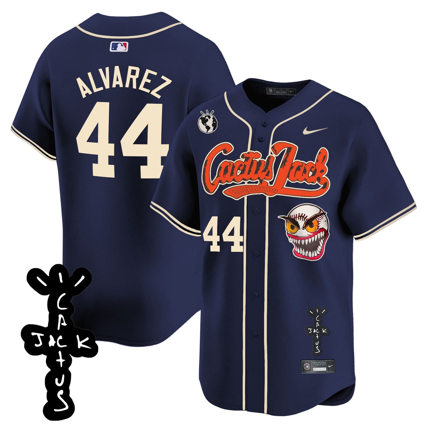 Yordan Álvarez 44 Houston Astros Cactus Jack Patch V2 Men Jersey - Navy
