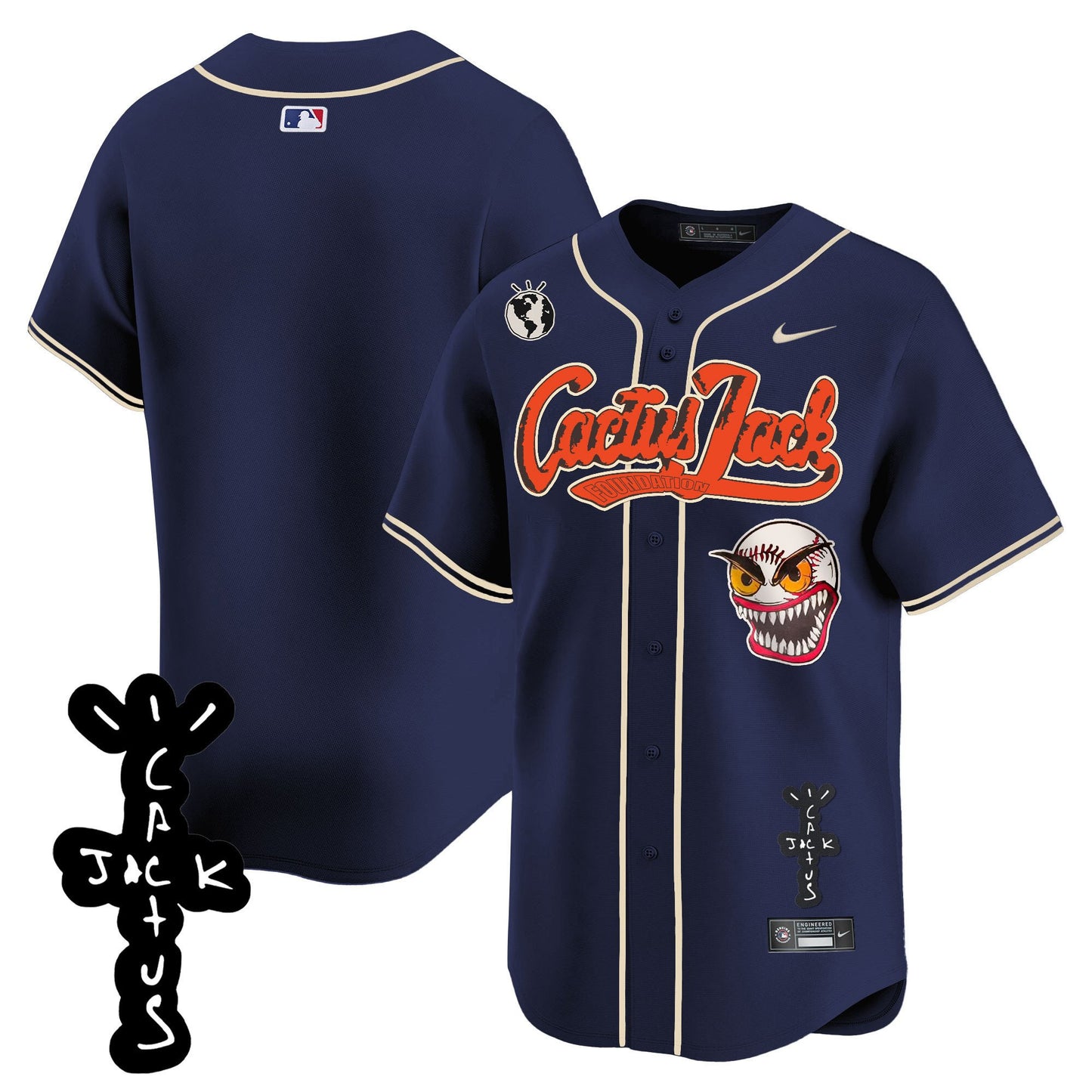 Houston Astros Cactus Jack Patch V2 Men Jersey - Navy