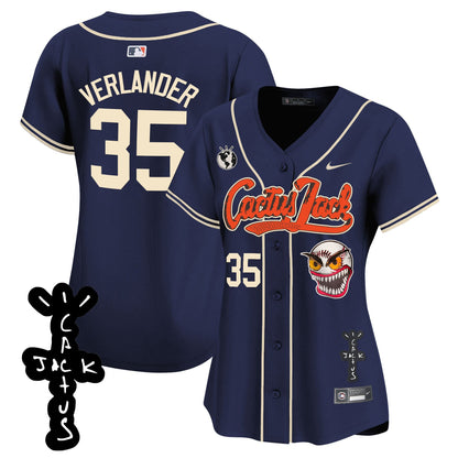Justin Verlander 35 Houston Astros Cactus Jack Patch V2 Women Jersey - Navy