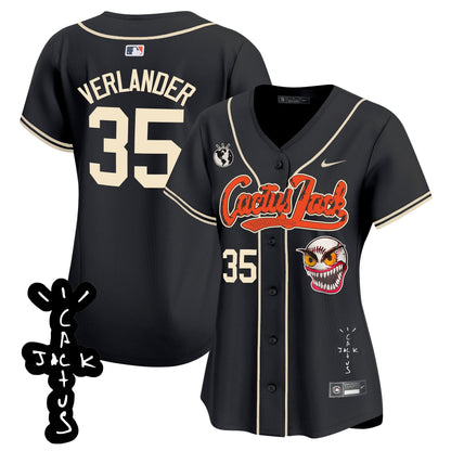 Justin Verlander 35 Houston Astros Cactus Jack Patch V2 Women Jersey - Black