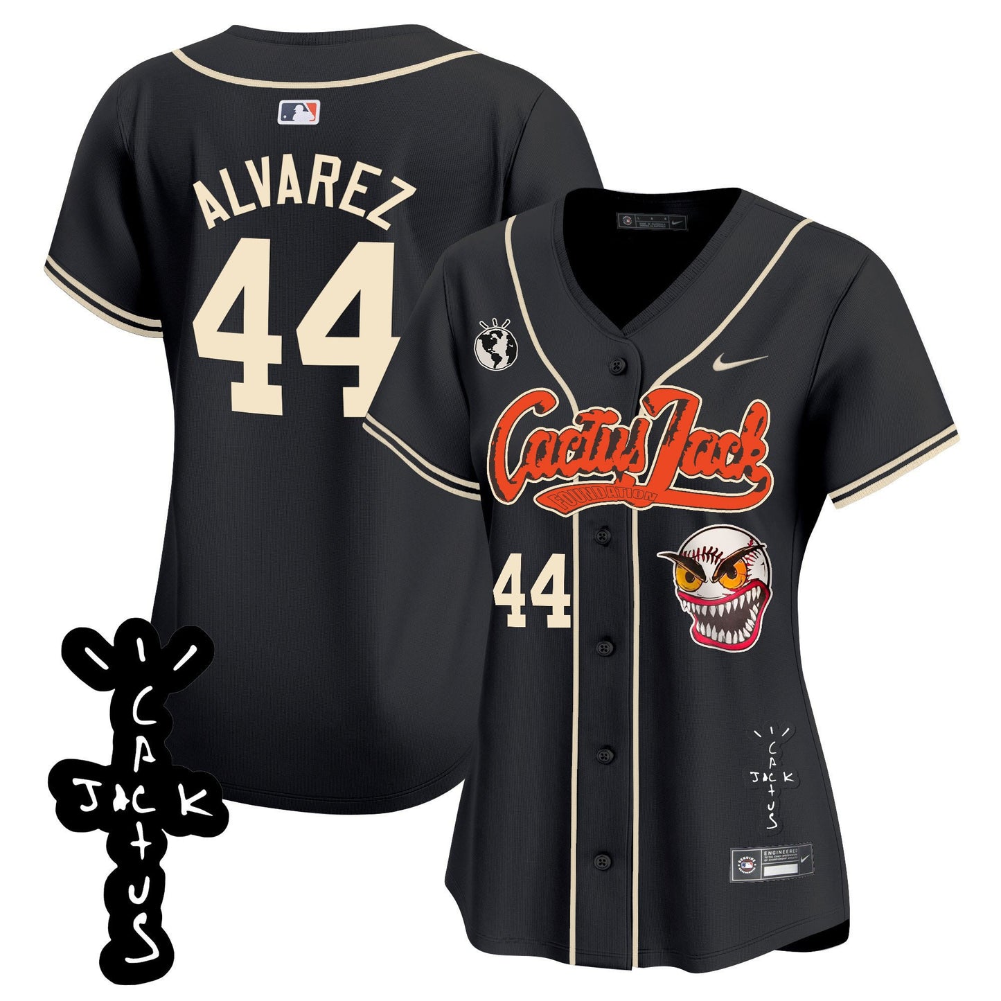 Yordan Álvarez 44 Houston Astros Cactus Jack Patch V2 Women Jersey - Black