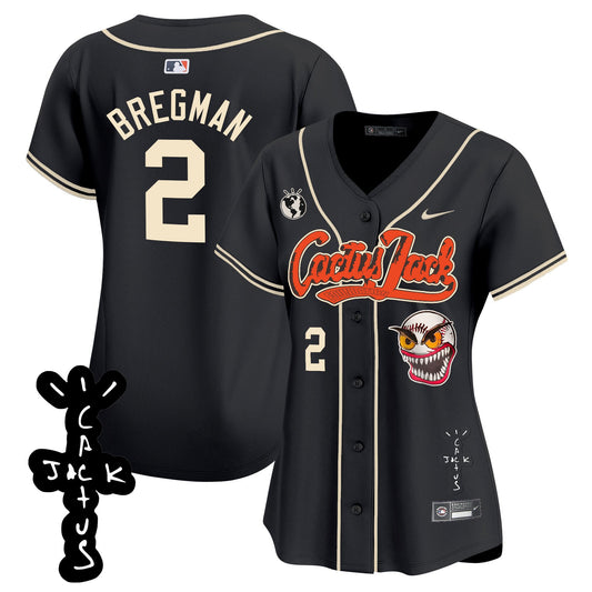 Alex Bregman 2 Houston Astros Cactus Jack Patch V2 Women Jersey - Black